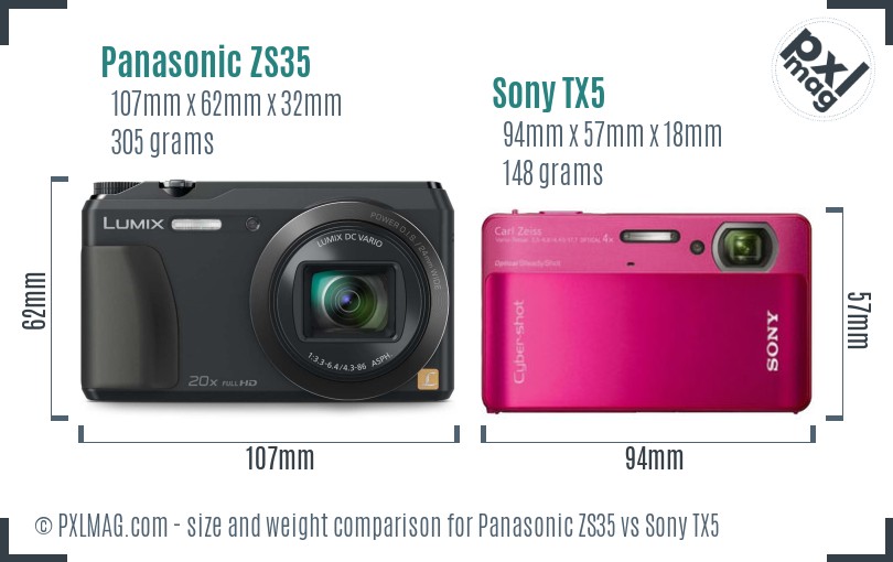Panasonic ZS35 vs Sony TX5 size comparison