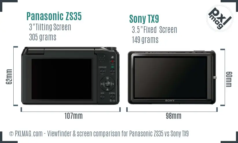 Panasonic ZS35 vs Sony TX9 Screen and Viewfinder comparison