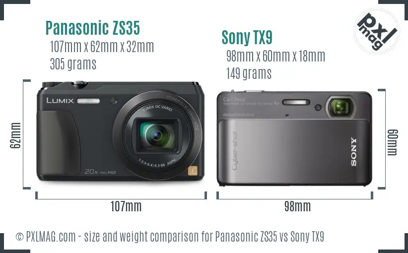 Panasonic ZS35 vs Sony TX9 size comparison