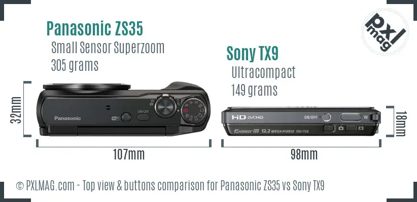 Panasonic ZS35 vs Sony TX9 top view buttons comparison
