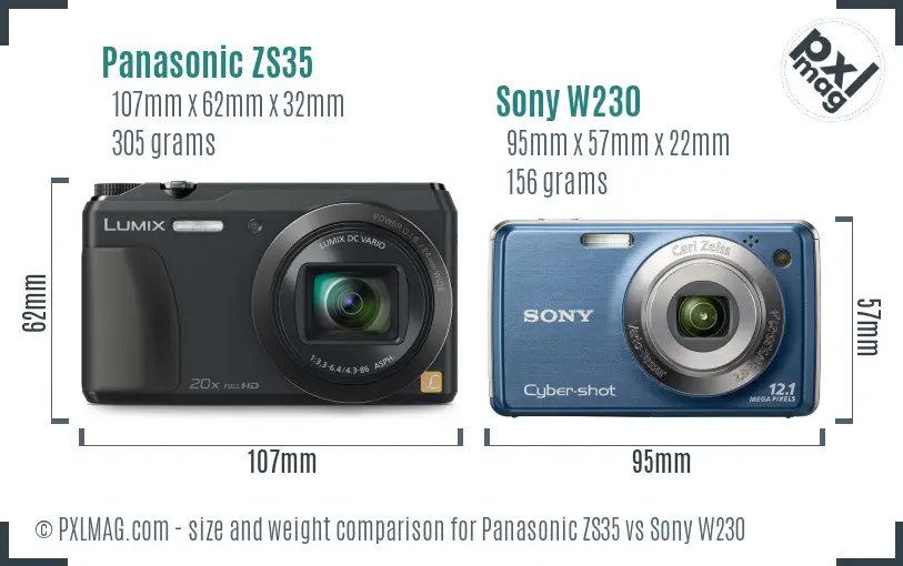 Panasonic ZS35 vs Sony W230 size comparison