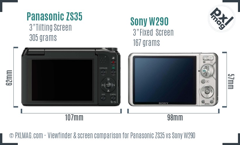 Panasonic ZS35 vs Sony W290 Screen and Viewfinder comparison