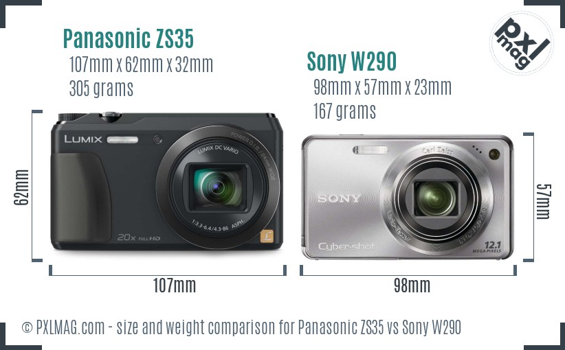 Panasonic ZS35 vs Sony W290 size comparison Panasonic ZS35 vs Sony W290 size comparison