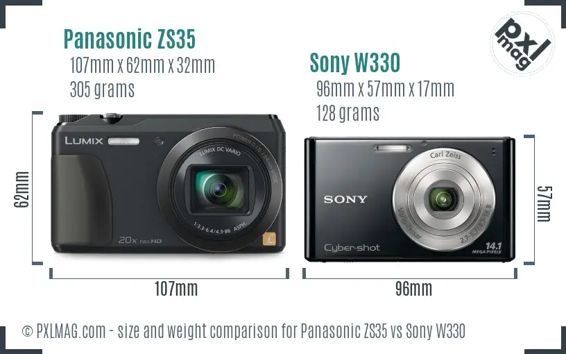 Panasonic ZS35 vs Sony W330 size comparison Panasonic ZS35 vs Sony W330 size comparison