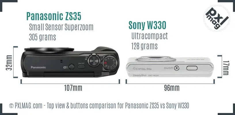Panasonic ZS35 vs Sony W330 top view buttons comparison Panasonic ZS35 vs Sony W330 top view buttons comparison