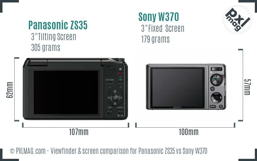 Panasonic ZS35 vs Sony W370 Screen and Viewfinder comparison
