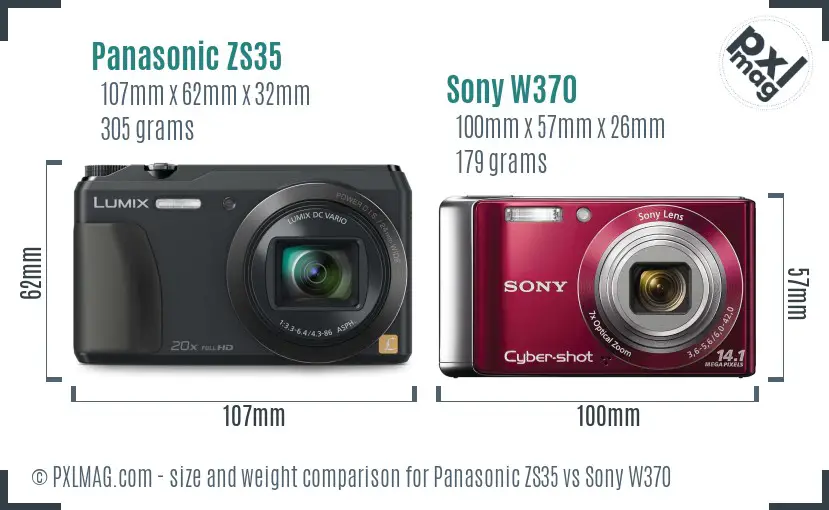 Panasonic ZS35 vs Sony W370 size comparison