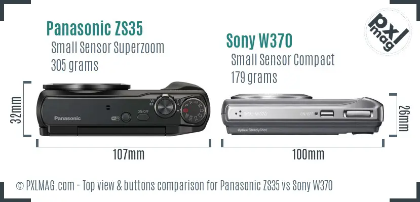 Panasonic ZS35 vs Sony W370 top view buttons comparison