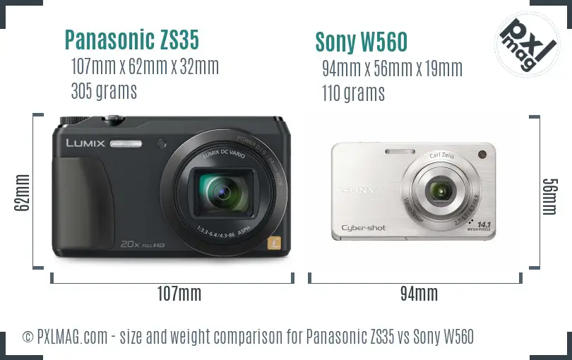 Panasonic ZS35 vs Sony W560 size comparison Panasonic ZS35 vs Sony W560 size comparison
