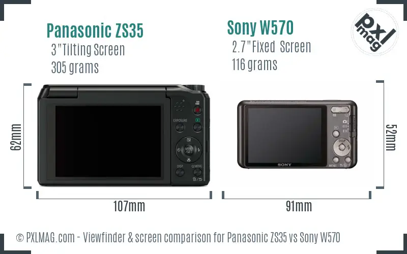 Panasonic ZS35 vs Sony W570 Screen and Viewfinder comparison