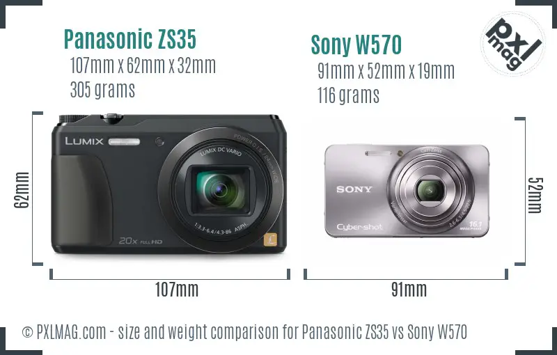 Panasonic ZS35 vs Sony W570 size comparison