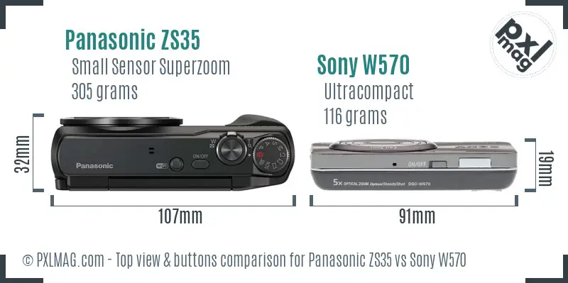 Panasonic ZS35 vs Sony W570 top view buttons comparison