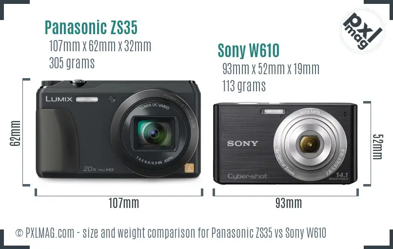 Panasonic ZS35 vs Sony W610 size comparison