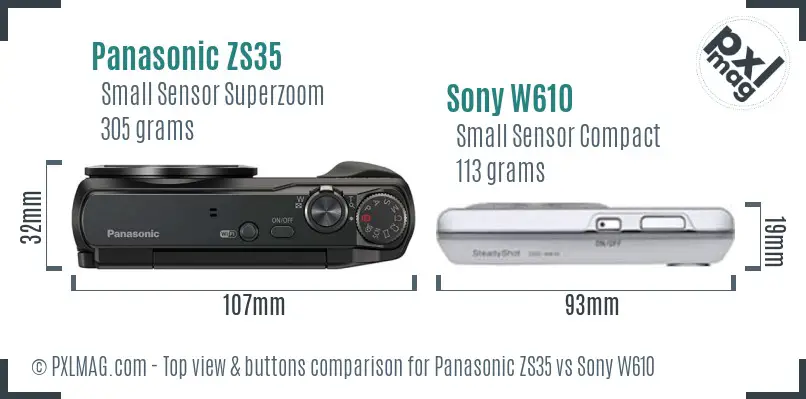 Panasonic ZS35 vs Sony W610 top view buttons comparison