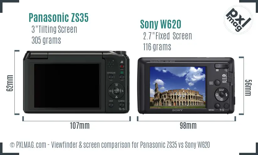 Panasonic ZS35 vs Sony W620 Screen and Viewfinder comparison