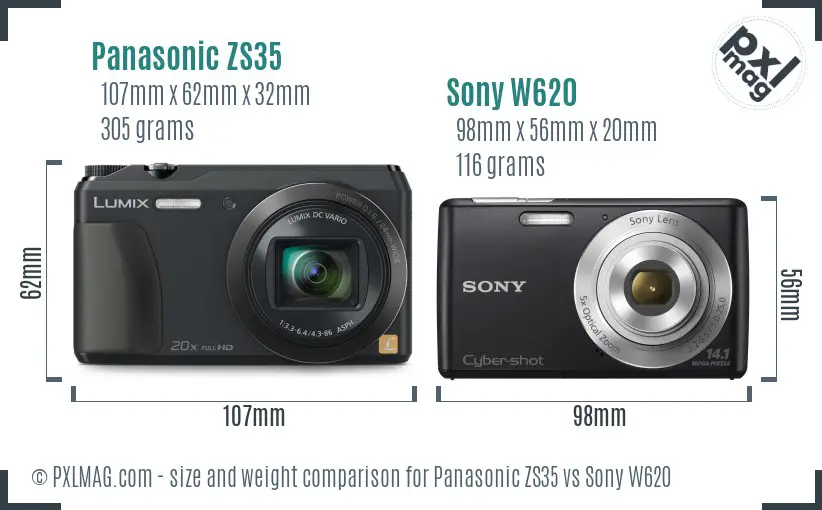 Panasonic ZS35 vs Sony W620 size comparison