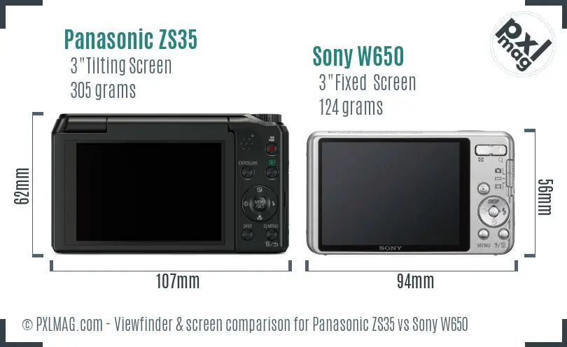 Panasonic ZS35 vs Sony W650 Screen and Viewfinder comparison