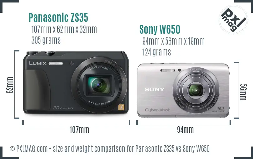 Panasonic ZS35 vs Sony W650 size comparison