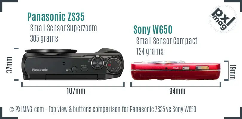 Panasonic ZS35 vs Sony W650 top view buttons comparison