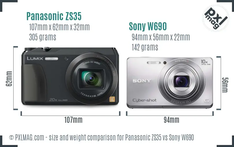 Panasonic ZS35 vs Sony W690 size comparison