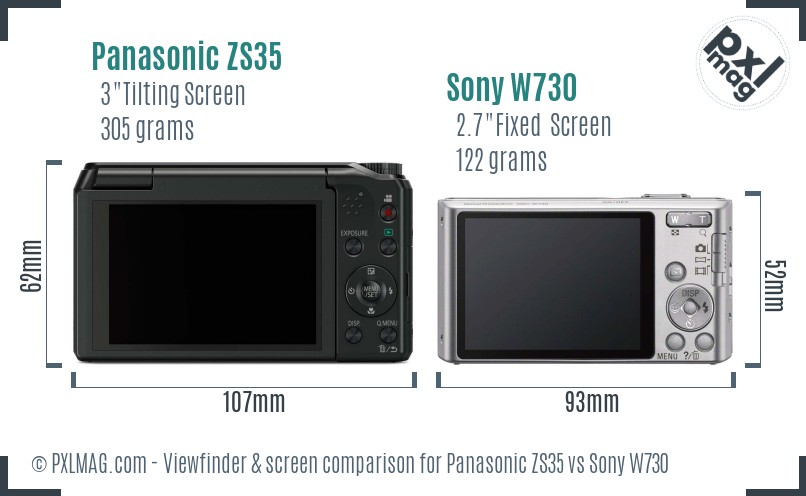 Panasonic ZS35 vs Sony W730 Screen and Viewfinder comparison
