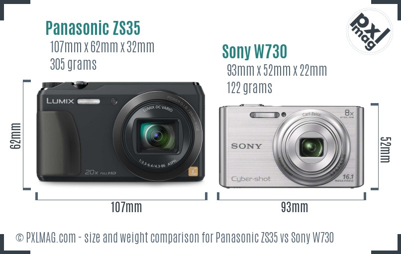 Panasonic ZS35 vs Sony W730 size comparison