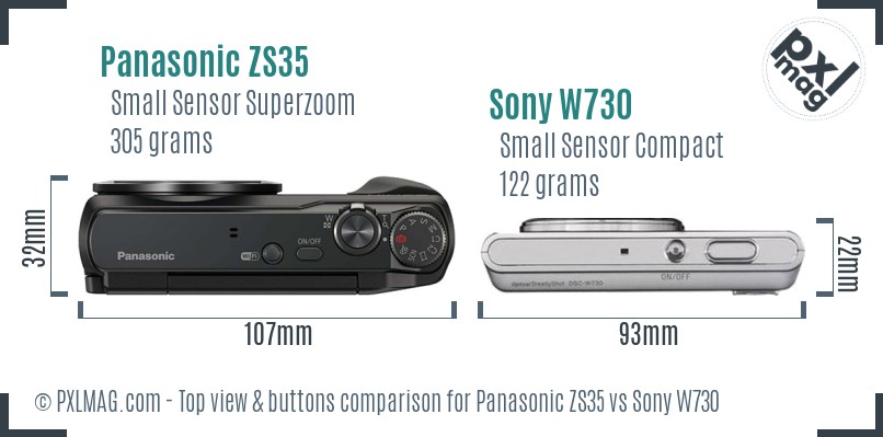Panasonic ZS35 vs Sony W730 top view buttons comparison