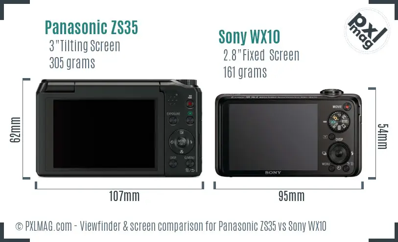 Panasonic ZS35 vs Sony WX10 Screen and Viewfinder comparison