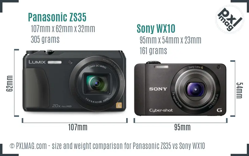 Panasonic ZS35 vs Sony WX10 size comparison