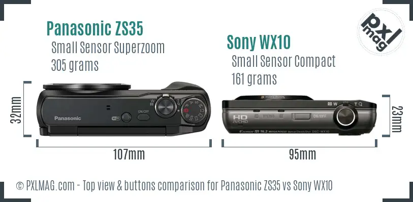 Panasonic ZS35 vs Sony WX10 top view buttons comparison