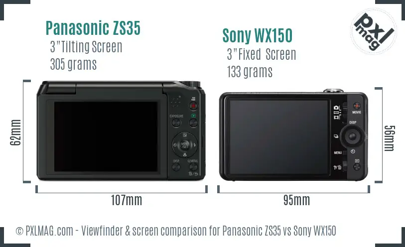 Panasonic ZS35 vs Sony WX150 Screen and Viewfinder comparison