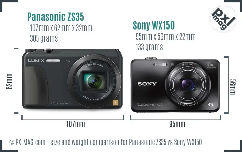 Panasonic ZS35 vs Sony WX150 size comparison