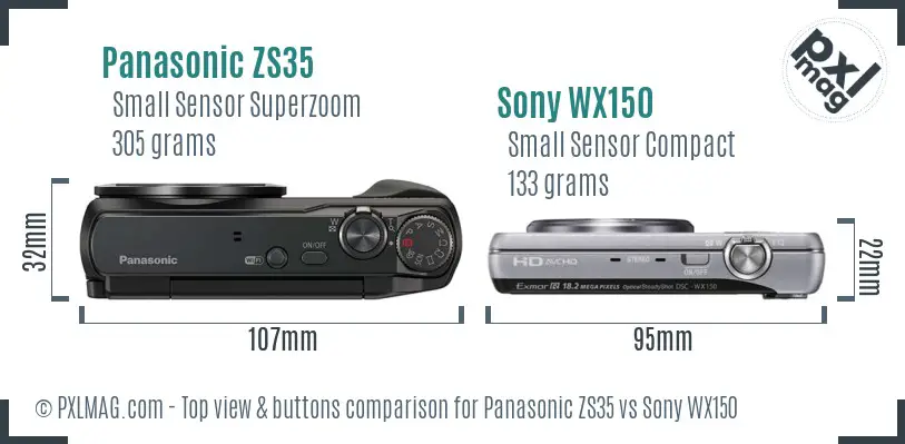 Panasonic ZS35 vs Sony WX150 top view buttons comparison