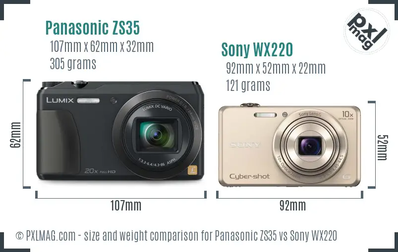Panasonic ZS35 vs Sony WX220 size comparison Panasonic ZS35 vs Sony WX220 size comparison