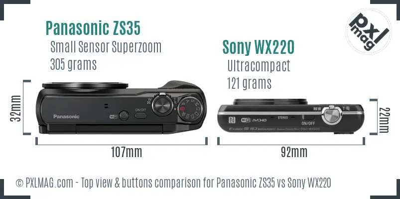 Panasonic ZS35 vs Sony WX220 top view buttons comparison Panasonic ZS35 vs Sony WX220 top view buttons comparison