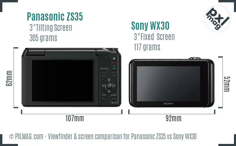 Panasonic ZS35 vs Sony WX30 Screen and Viewfinder comparison Panasonic ZS35 vs Sony WX30 Screen and Viewfinder comparison