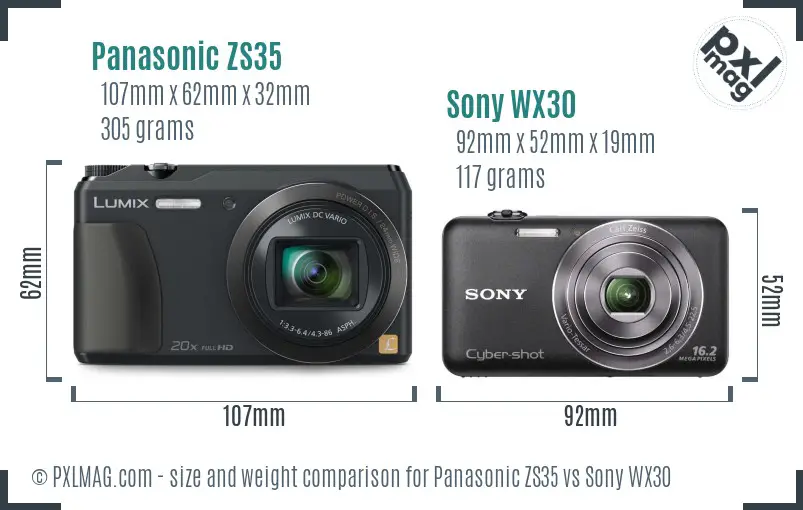 Panasonic ZS35 vs Sony WX30 size comparison Panasonic ZS35 vs Sony WX30 size comparison