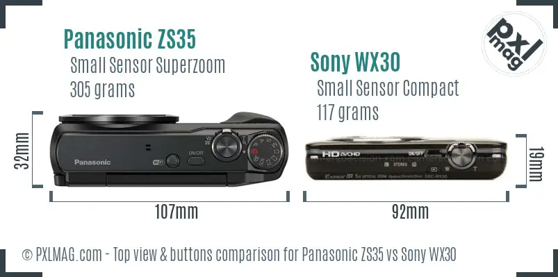 Panasonic ZS35 vs Sony WX30 top view buttons comparison Panasonic ZS35 vs Sony WX30 top view buttons comparison