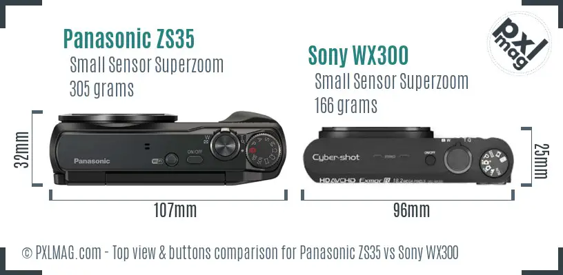 Panasonic ZS35 vs Sony WX300 top view buttons comparison Panasonic ZS35 vs Sony WX300 top view buttons comparison