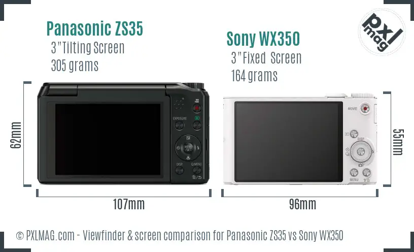 Panasonic ZS35 vs Sony WX350 Screen and Viewfinder comparison