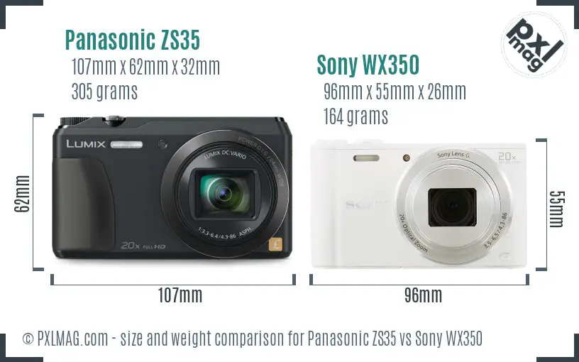 Panasonic ZS35 vs Sony WX350 size comparison