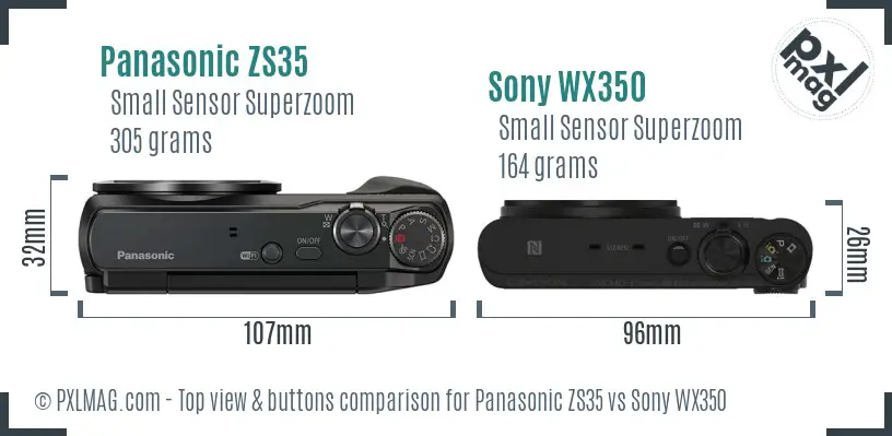 Panasonic ZS35 vs Sony WX350 top view buttons comparison