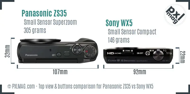Panasonic ZS35 vs Sony WX5 top view buttons comparison Panasonic ZS35 vs Sony WX5 top view buttons comparison