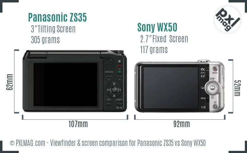 Panasonic ZS35 vs Sony WX50 Screen and Viewfinder comparison