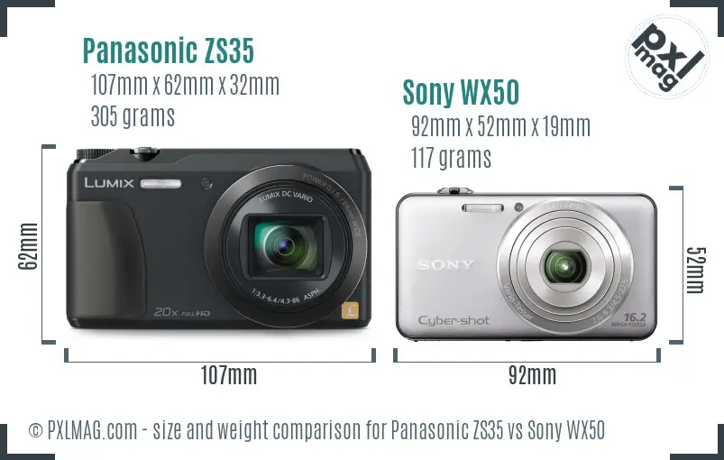 Panasonic ZS35 vs Sony WX50 size comparison
