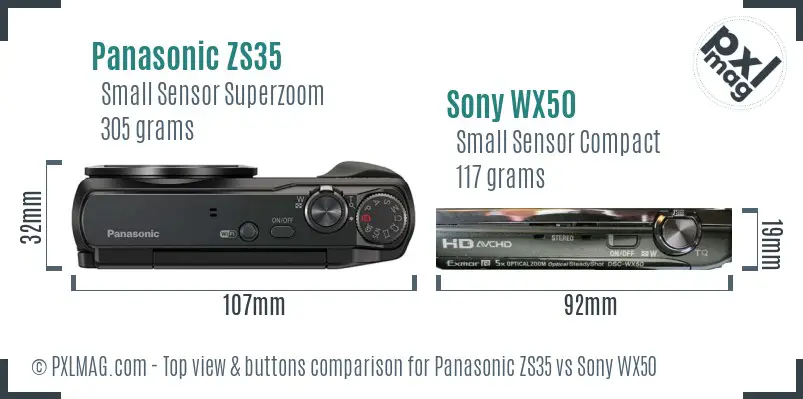 Panasonic ZS35 vs Sony WX50 top view buttons comparison