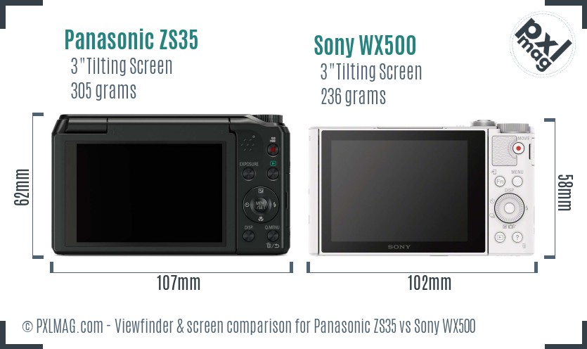 Panasonic ZS35 vs Sony WX500 Screen and Viewfinder comparison