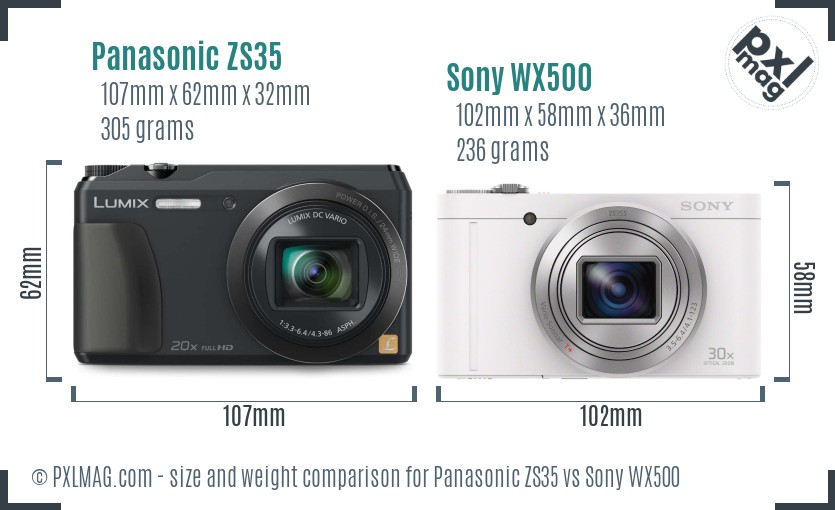 Panasonic ZS35 vs Sony WX500 size comparison