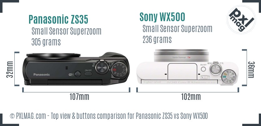 Panasonic ZS35 vs Sony WX500 top view buttons comparison
