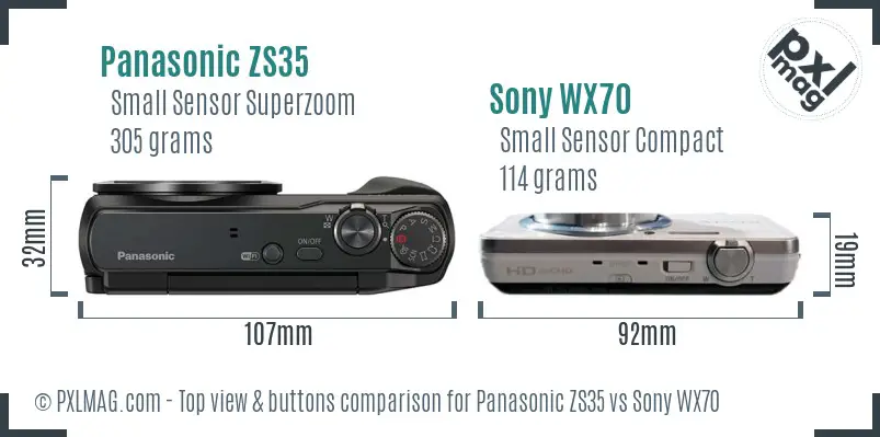 Panasonic ZS35 vs Sony WX70 top view buttons comparison